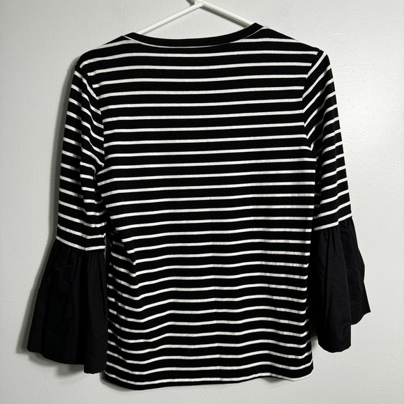 Anthropologie Stripped Bell Sleeve Top - Picture 2 of 4